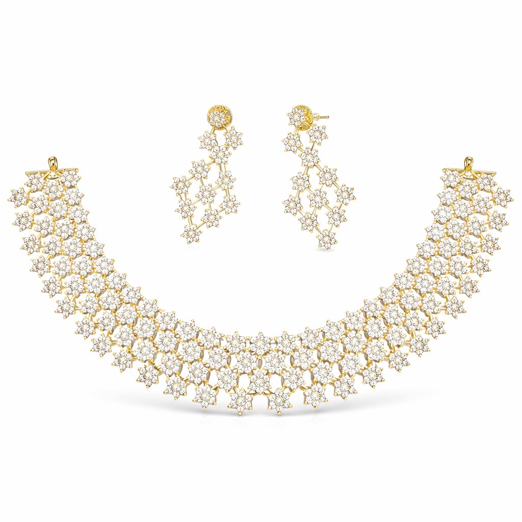 7 Stone Gold Plated Necklace with matching Earrings | Elite Quality |