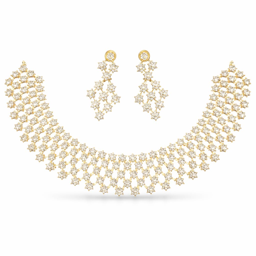 7 Stone Gold Plated Necklace with matching Earrings | Elite Quality |