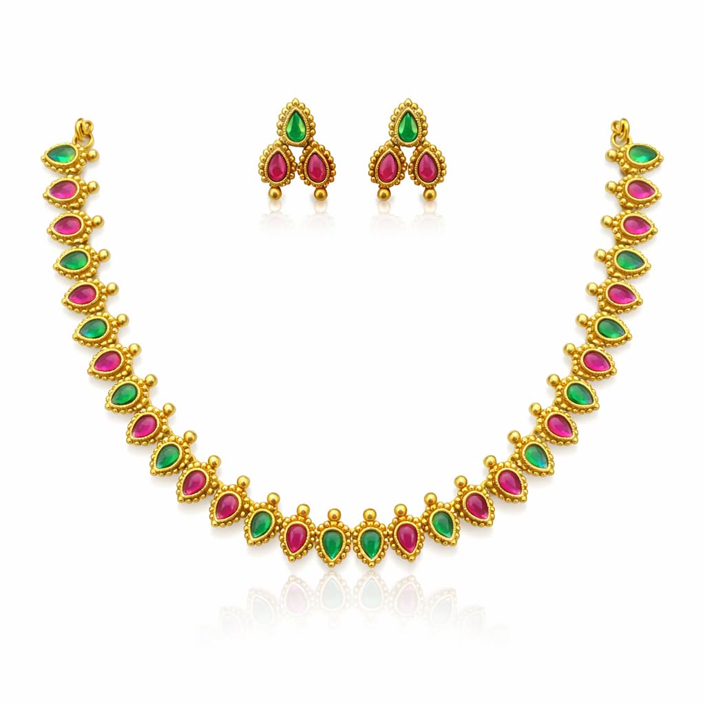 Gold Matte Finish Bridal Necklace & Earrings Set – Heritage Special Jewelry